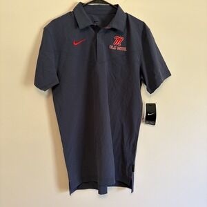 Nike Ole Miss Rebels Sideline Dri-Fit Woven Polo Shirt Navy Men's Small NWT